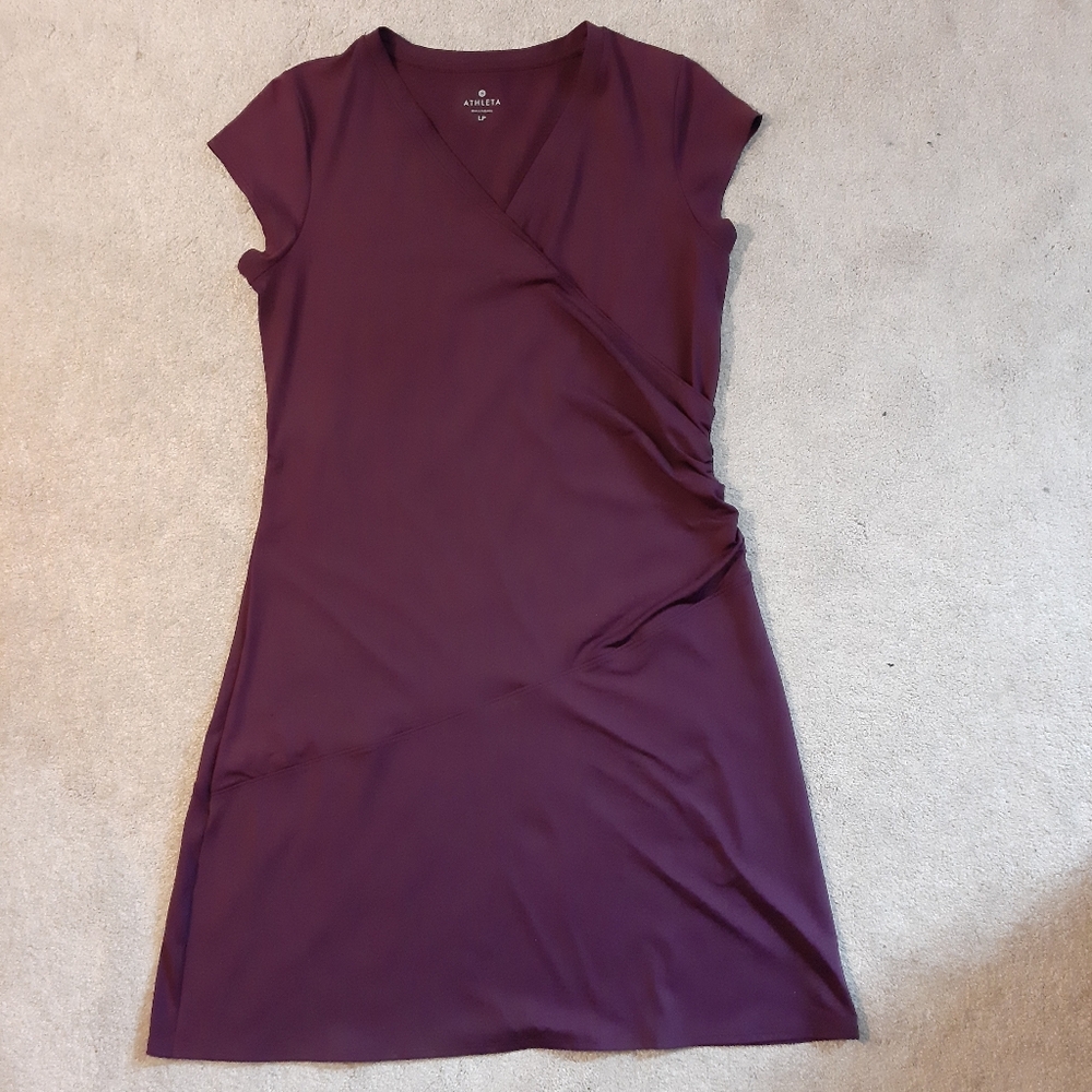 Athleta Athleisure Pleated Layered Large Petite Maroon Dress PL